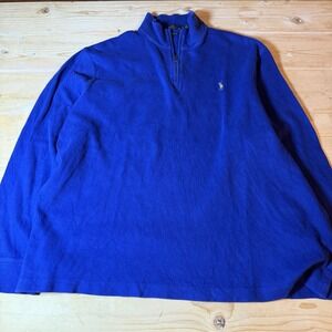 Polo Ralph Lauren Sweater Mens XL Blue 1/4 Zip Pullover Estate Rib Embroidered